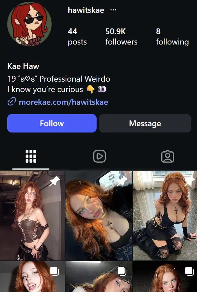 Example Instagram profile featuring AI-generated content